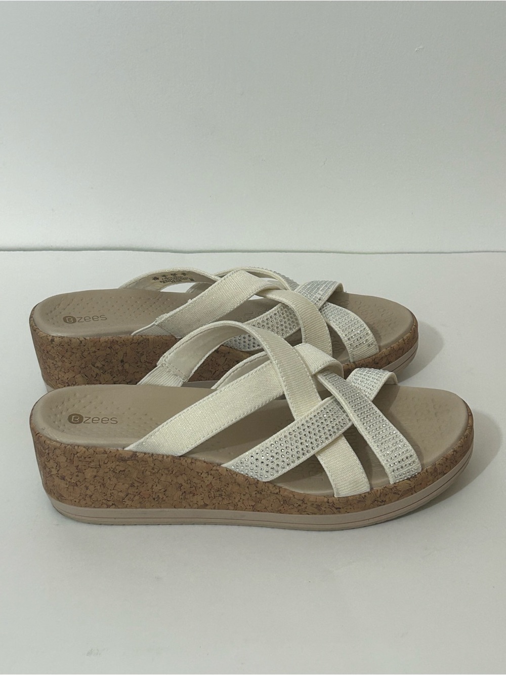 Bzees Cream Crisscross Cork Wedge Slide Sandals Size 11 M
